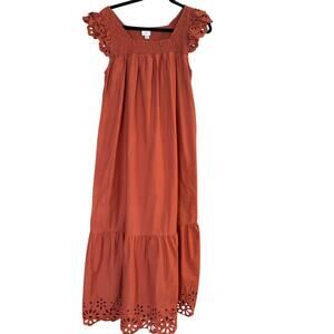 A New Day burnt orange eyelet cap sleeve long tiered maxi dress SIZE S